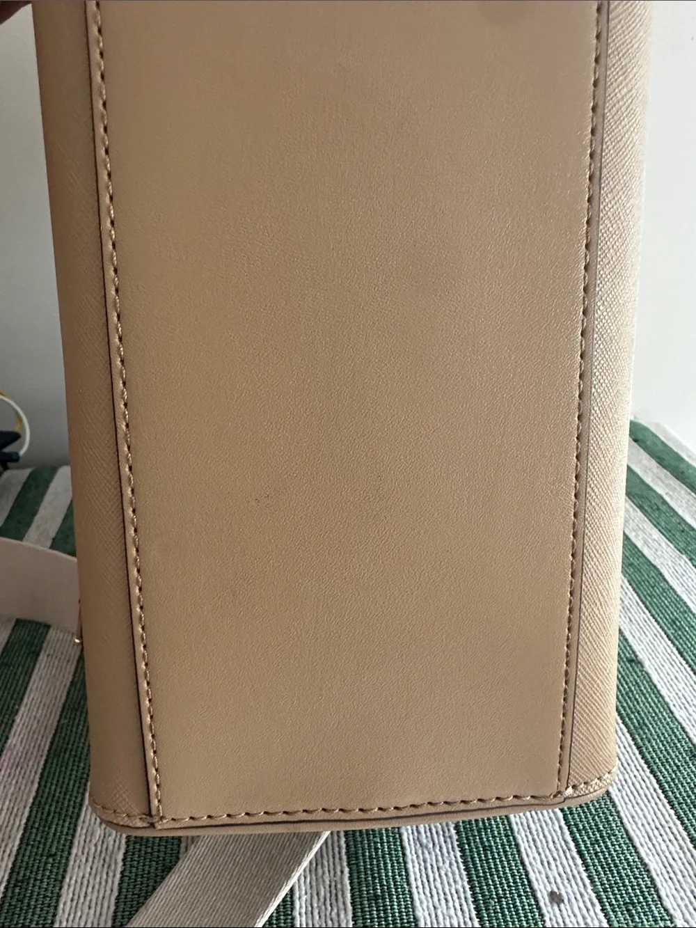 Michael Kors Saffiano Leather Satchel in Beige with Gold Hardware